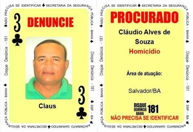 Cláudio Alves de Souza, conhecido como três de paus no baralho do crime | Foto: SSP/BA