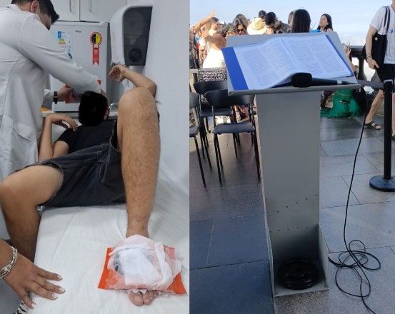Turista fica ferido após ser atingido por pedestal durante missa no Cristo Redentor