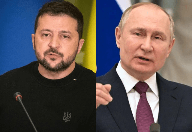 Volodymyr Zelensky, presidente da Ucrânia, e Vladimir Putin, presidente da Rússia | Reprodução