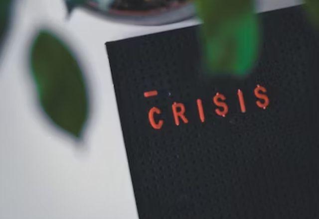 uma placa abaixo de uma planta com a palavra crise em ingles, ou seja, crisis